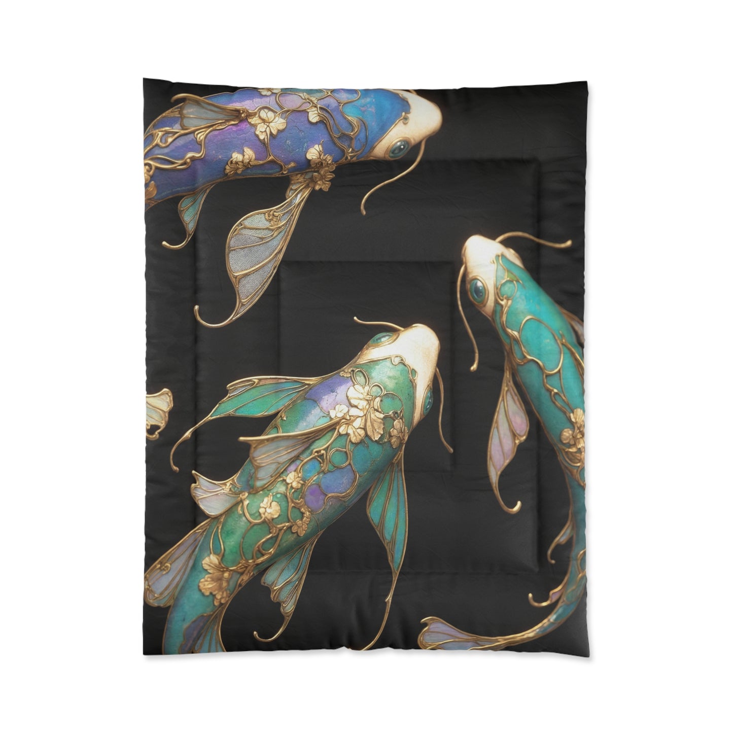 Art Nouveau Koi Comforter – Luminous Azure & Gold Dreamscape