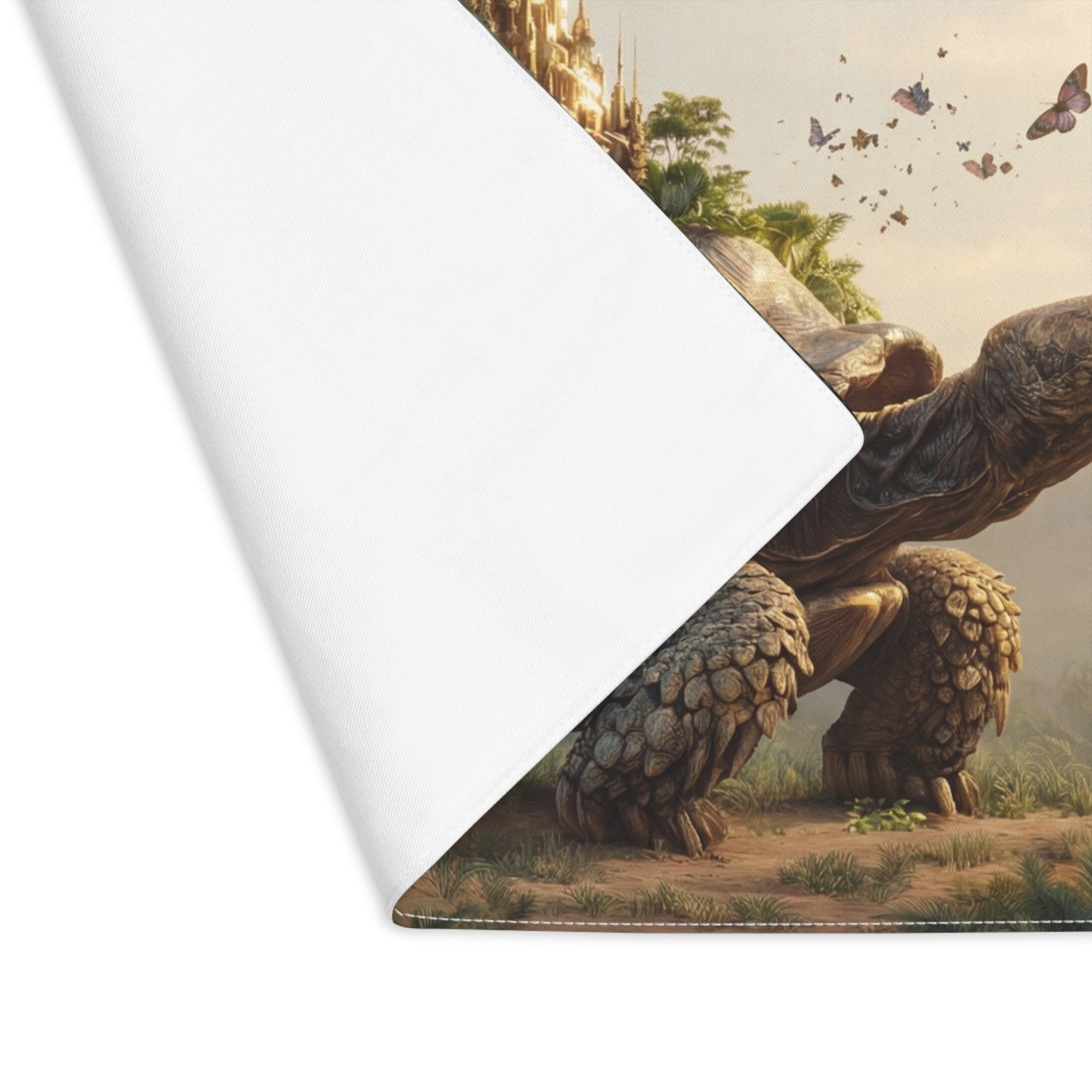 Castle on Turtle Back Placemat – Golden Spire Sanctuary Amidst Jungle Wings