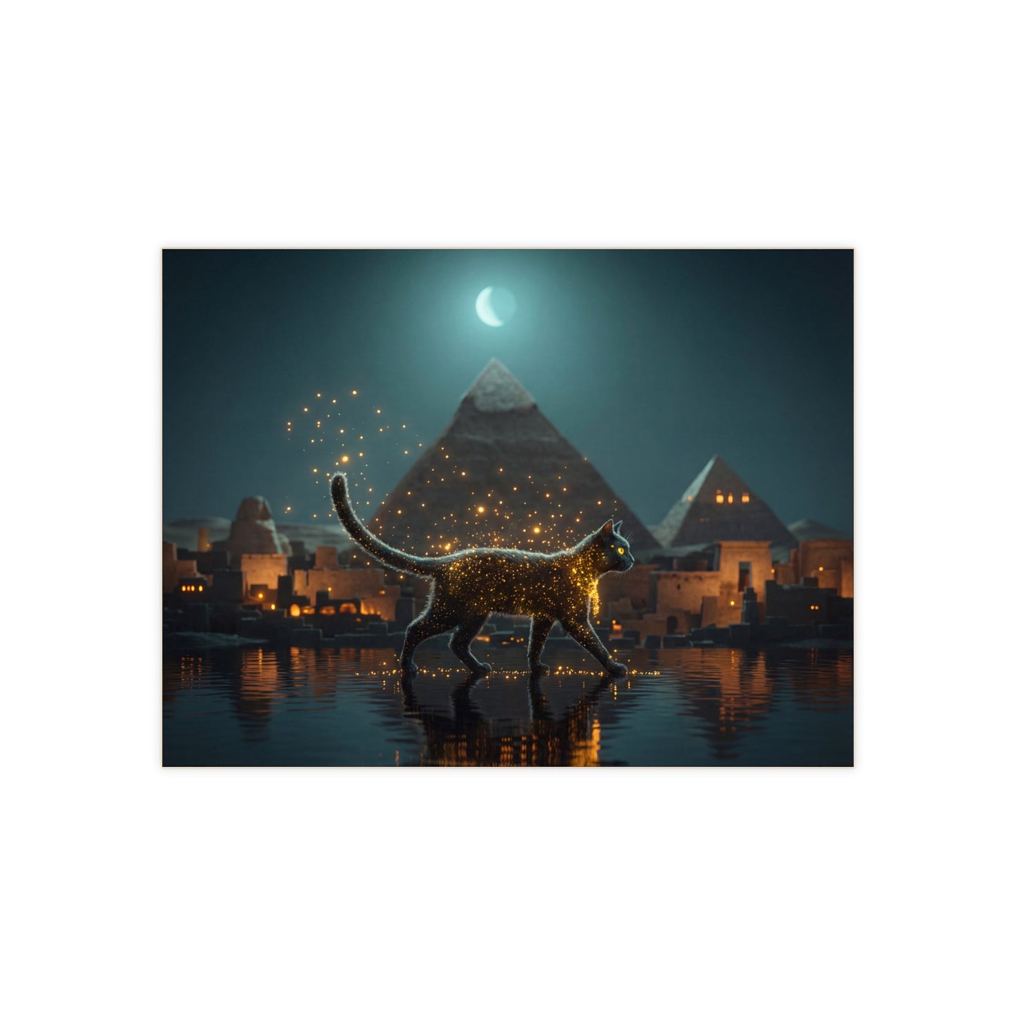 Starlit Cat by Pyramids Ceramic Photo Tile – Whispers of Ancient Magic