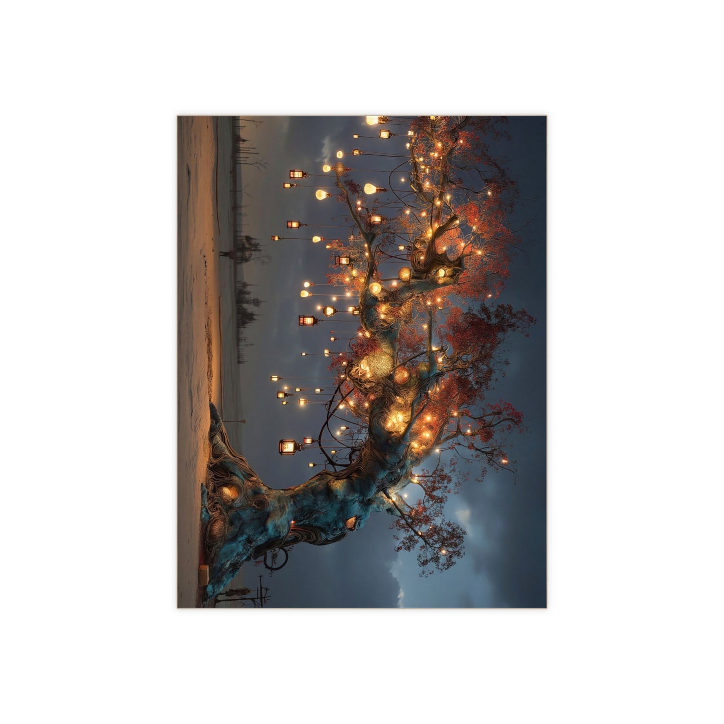 Whispering Lantern Tree Ceramic Photo Tile – A Desert’s Secret Glow
