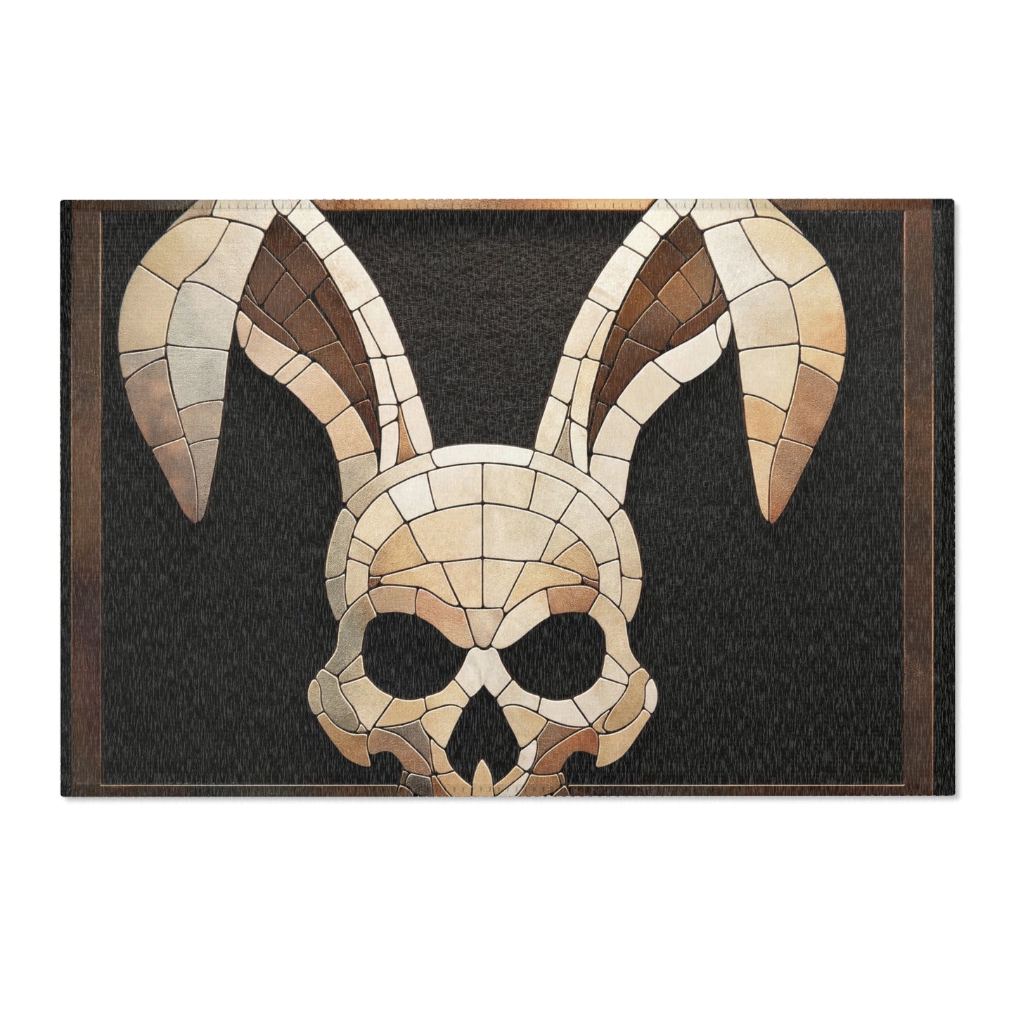 Mosaic Rabbit Skull Area Rug – Warm Earth Tones Against Deep Black