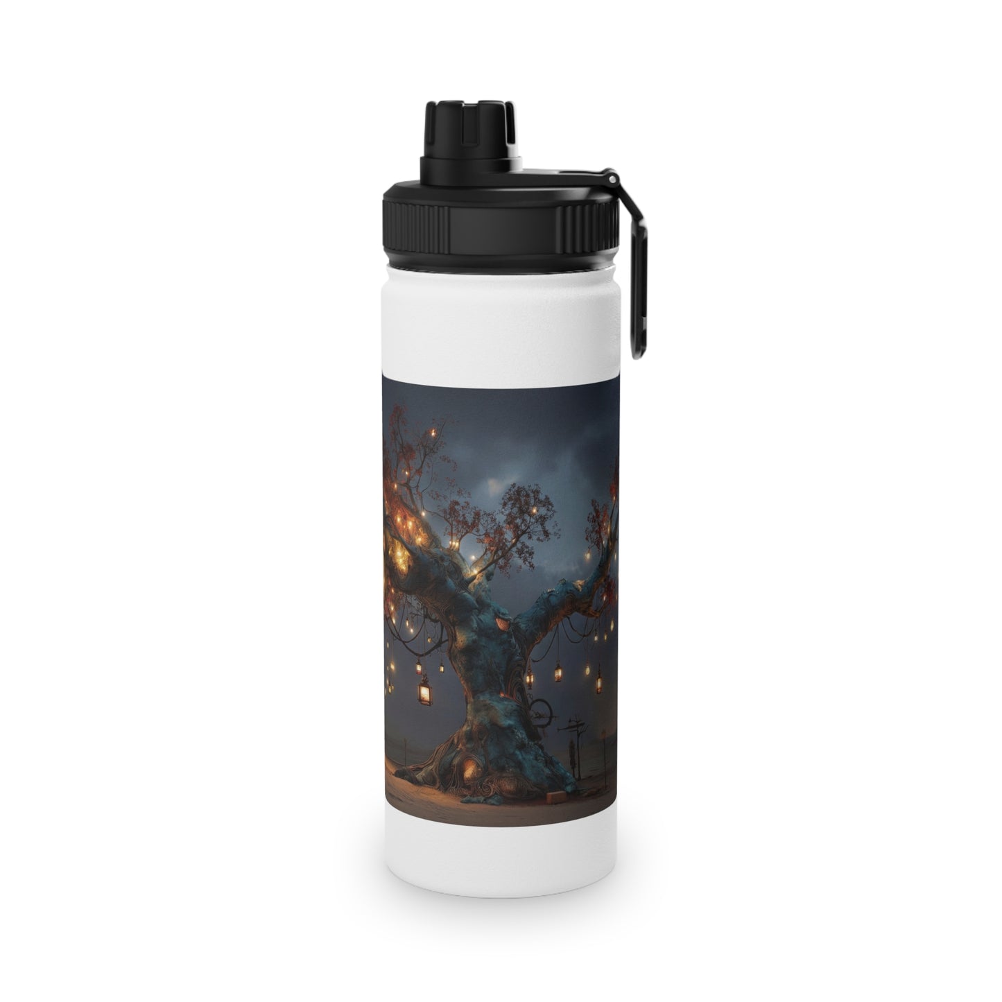 Luminescent Wishing Tree Stainless Steel Water Bottle, Sports Lid – Desert Night’s Warmth