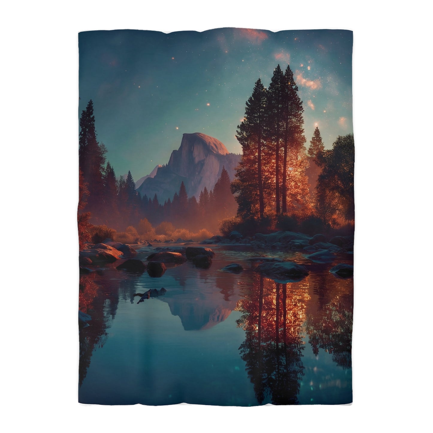 Starlit River Valley Microfiber Duvet Cover – Half Dome’s Twilight Reflection