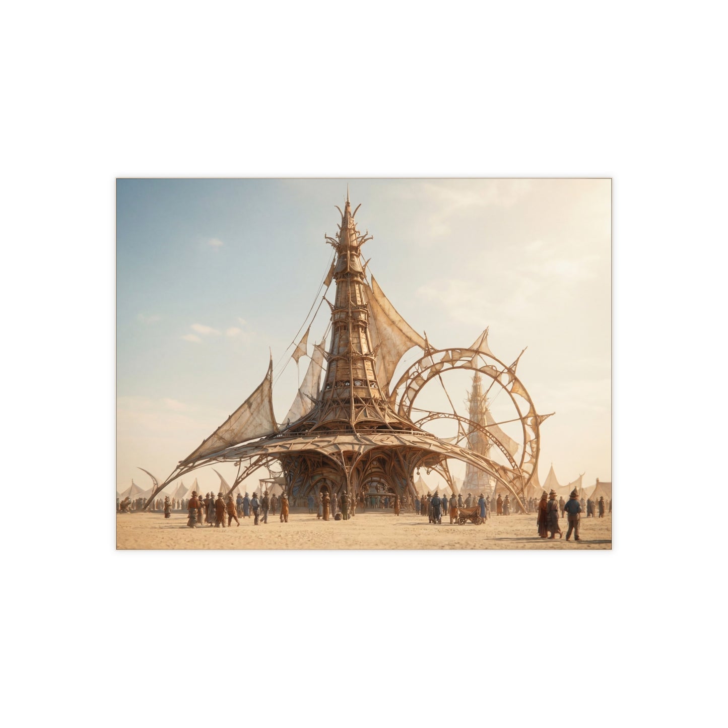 Sky-Sail Cathedral Ceramic Photo Tile – Sunset Oasis in the Dunes