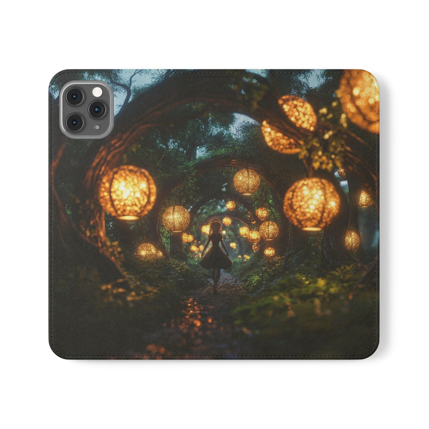 Lantern Archway Flip Cases – Girl Walking Through Forest Tunnel Art Case