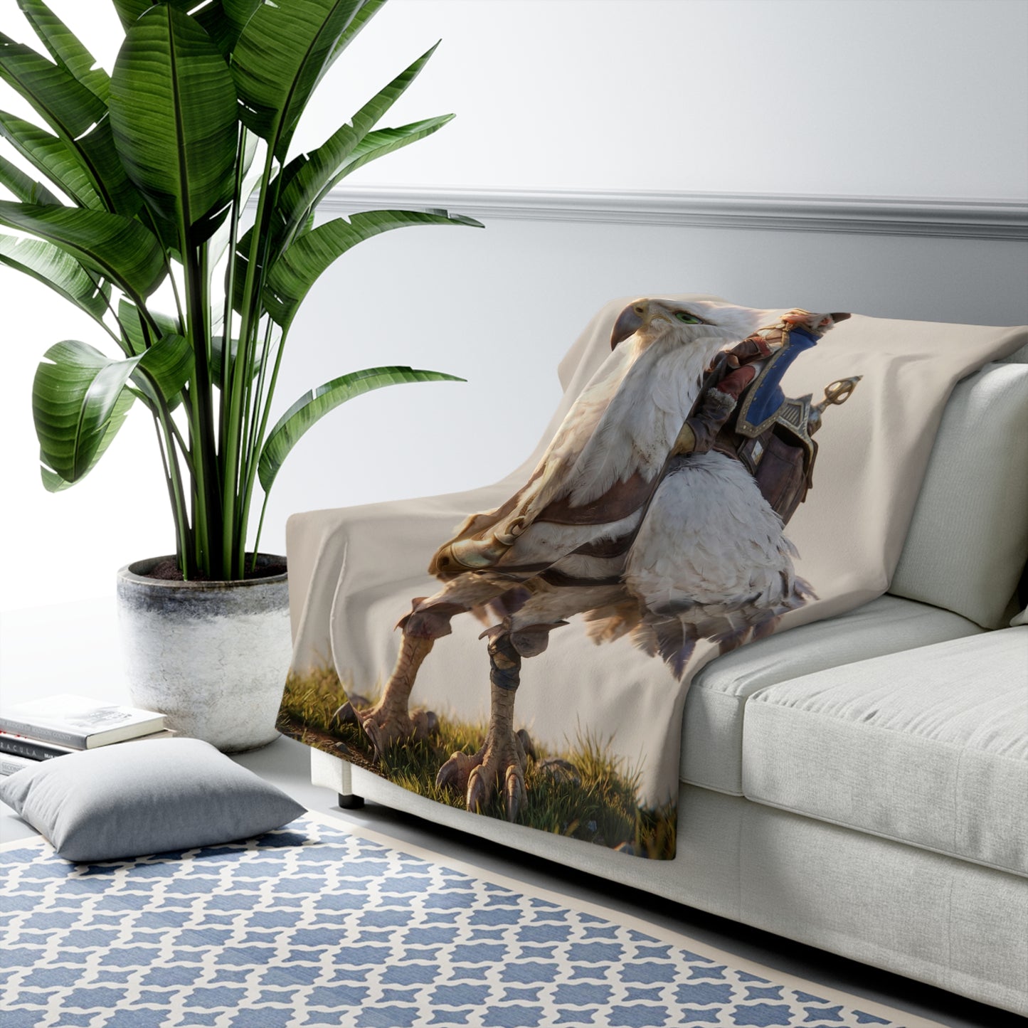 White Eagle Rider Sherpa Fleece Blanket – Sunset Skyward Companion