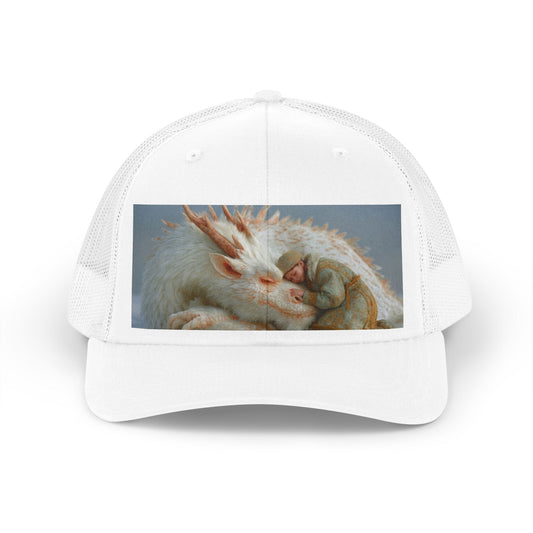 Sleeping Dragon Child Trucker Retro Hat – Snowy Guardian’s Rest