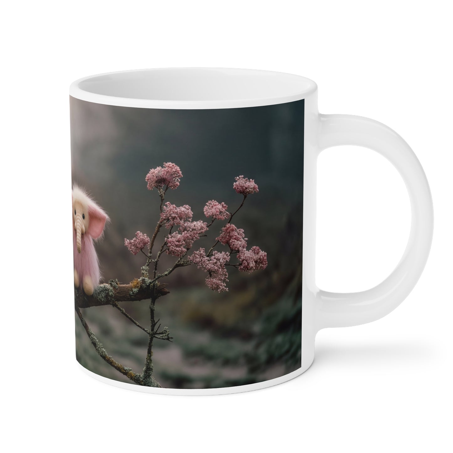 Three Furred Elephants Ceramic Mugs (11oz\15oz\20oz) – Dawn’s Whisper on Mossy Branch