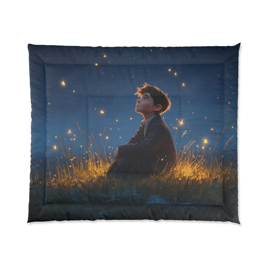 Boy Among Fireflies Comforter – Twilight Meadow Dreamscape
