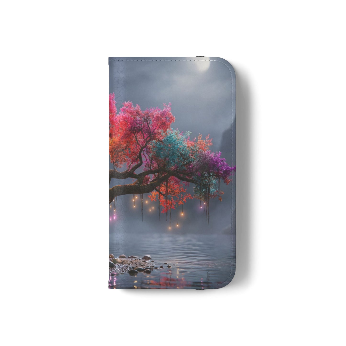 Chromatic Canopy Flip Cases – Rainbow Tree Moonlit Waterfall Scene