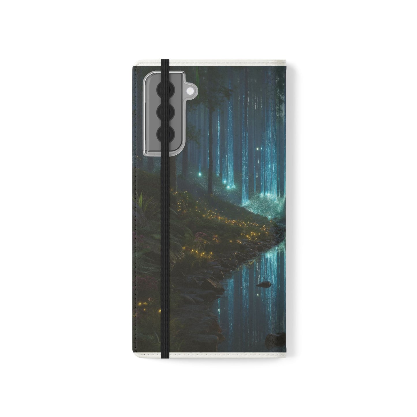 Bioluminescent Forest Flip Cases – Cyan Lightfall Stream Cover