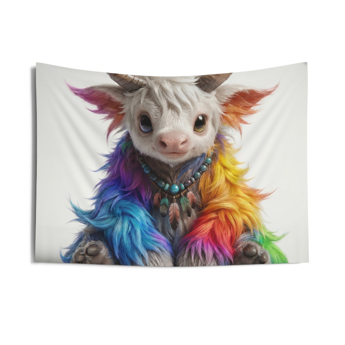 Rainbow Horned Guardian Indoor Wall Tapestries – Whimsical Folklore Creature
