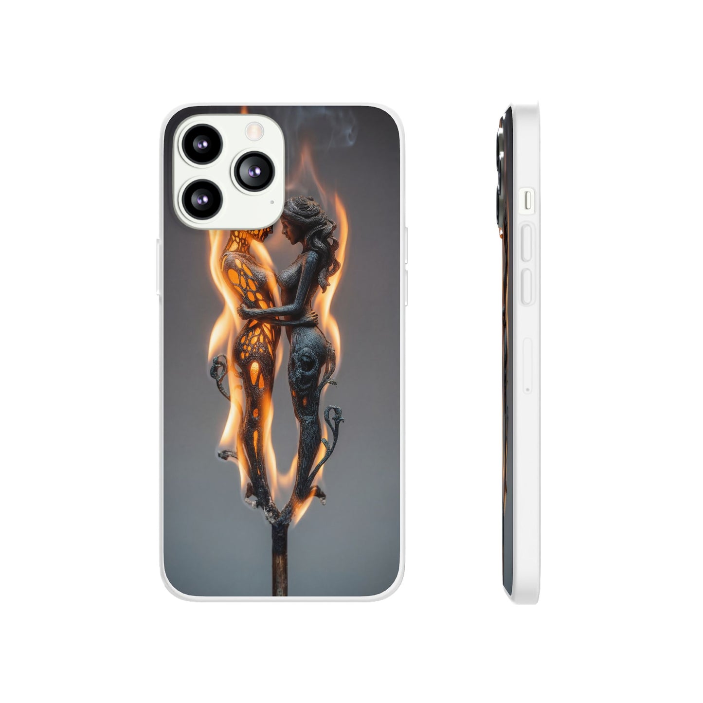 Flame-Embraced Lovers Flexi Cases – Intimate Glow Within the Fire