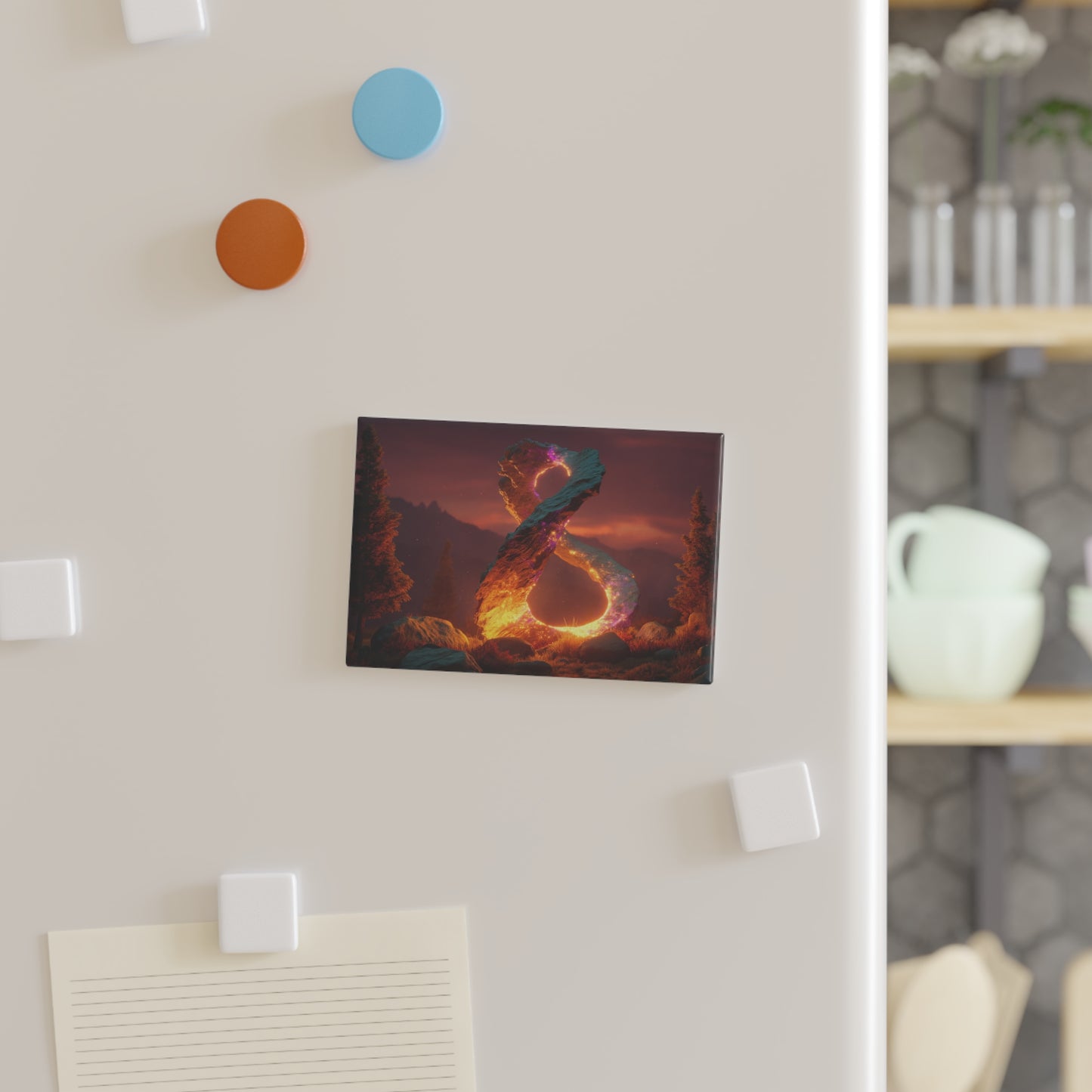 Celestial Infinity Stone Button Magnet, Rectangle (1 & 10 pcs) – Glowing Portal in Twilight Mountain Pass