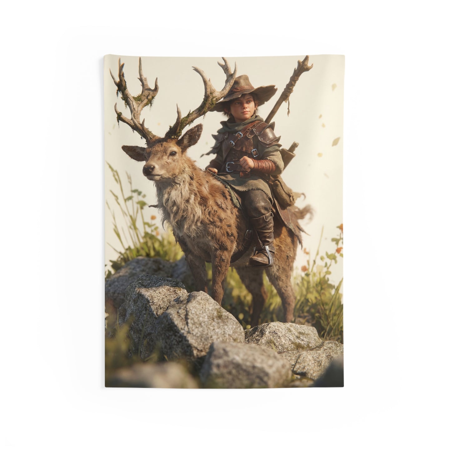Boy with Stag Indoor Wall Tapestries – Dawn’s Quiet Companion