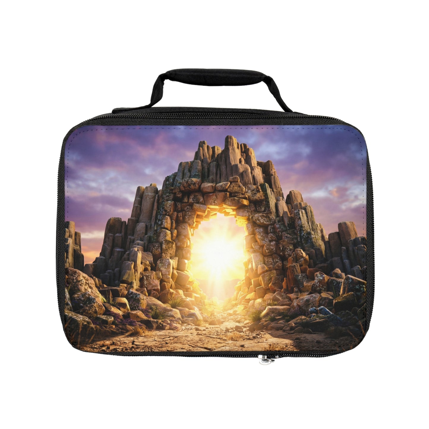 Stone Archway Portal Lunch Bag – Sunlit Path Through Ancient Peaks
