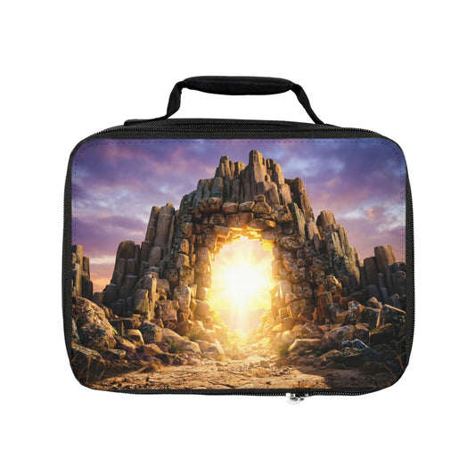Stone Archway Portal Lunch Bag – Sunlit Path Through Ancient Peaks