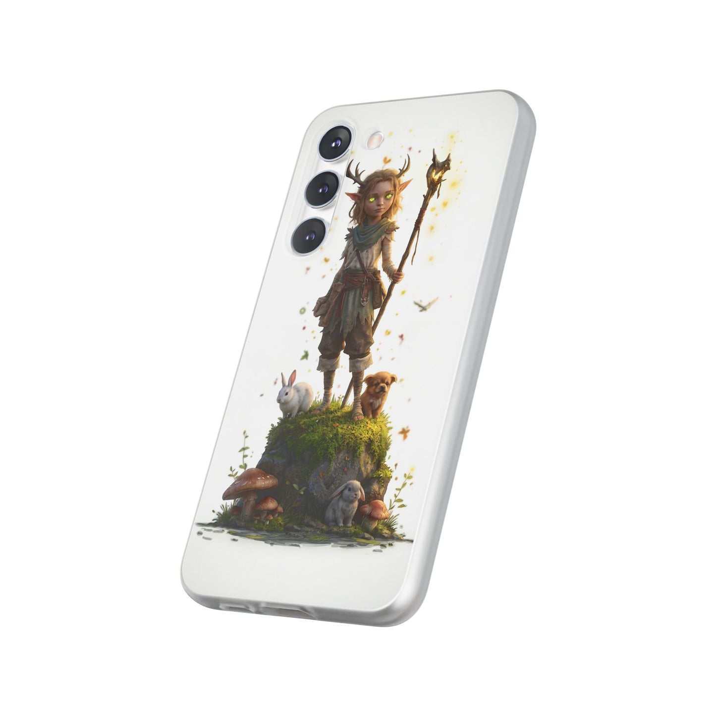 Forest Sentinel Flexi Cases – Glowing Antlered Child with Pet Companions