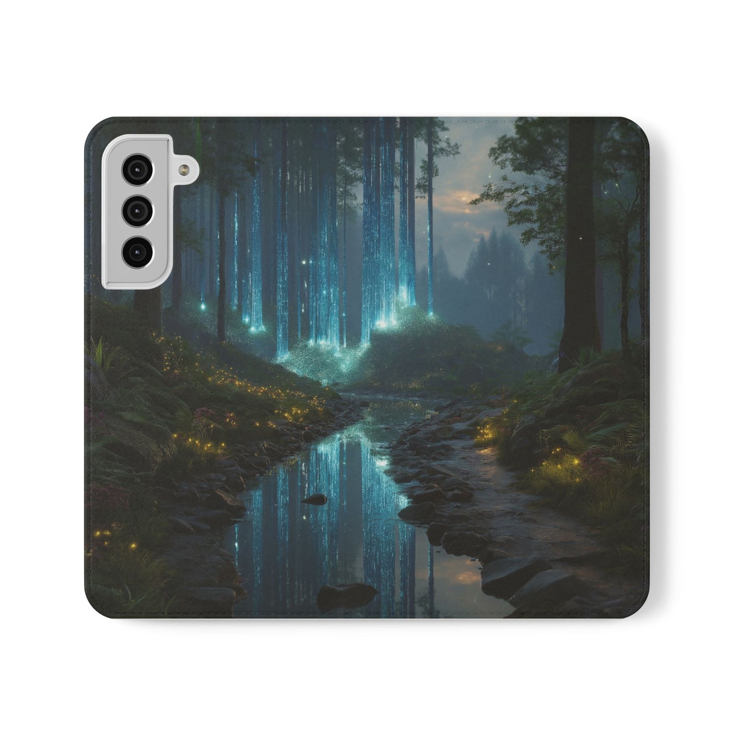 Bioluminescent Forest Flip Cases – Cyan Lightfall Stream Cover