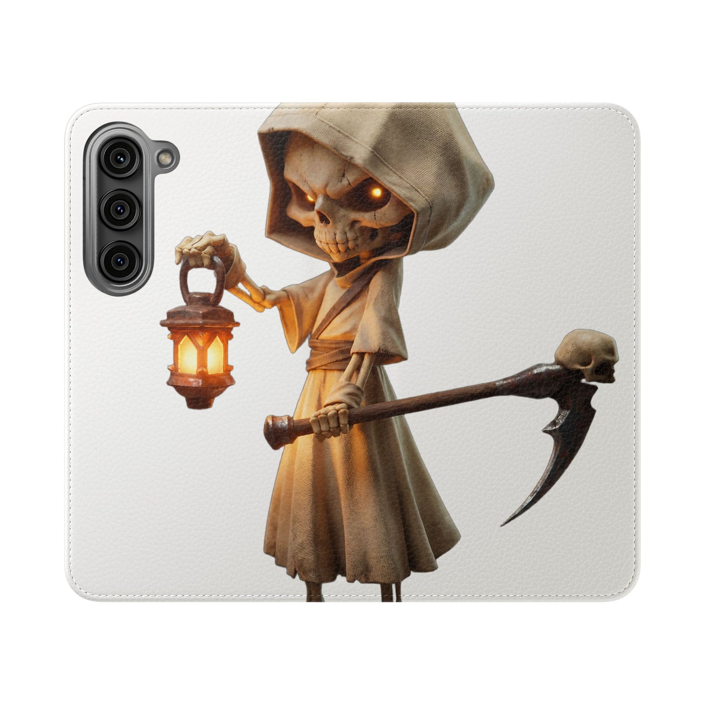 Lantern-Bearing Sentinel Flip Cases – Hooded Guardian with Scythe and Warm Glow