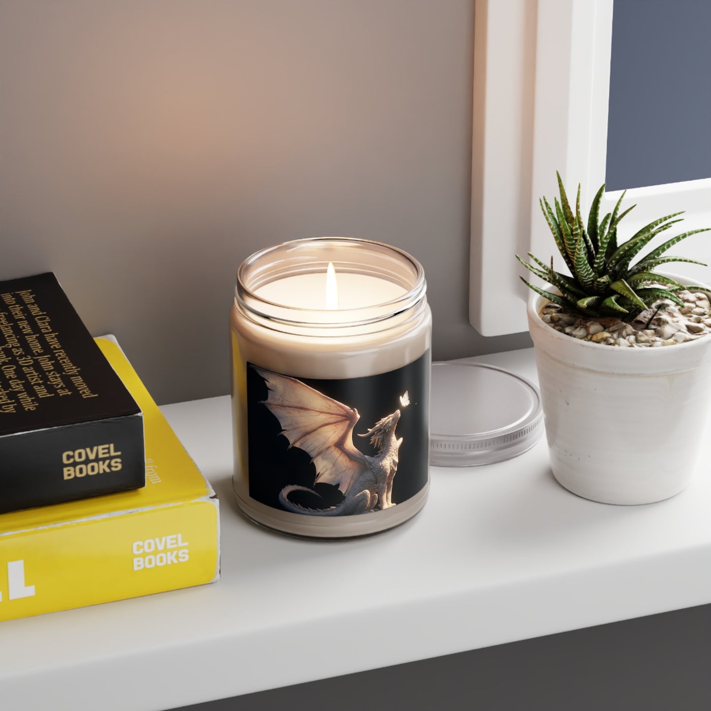 Serene White Dragon Scented Soy Candles with White Lid, 9oz – Gentle Wings, Quiet Light