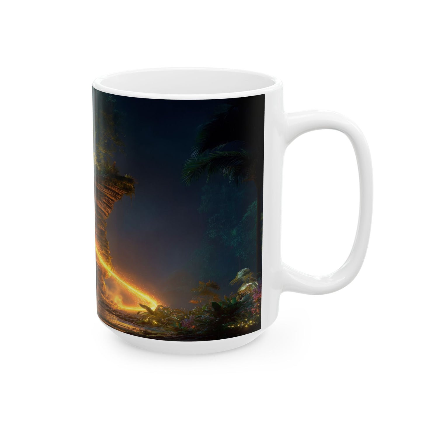 Luminous Floating Rock Ceramic Mug – Tropical Night Sanctuary
