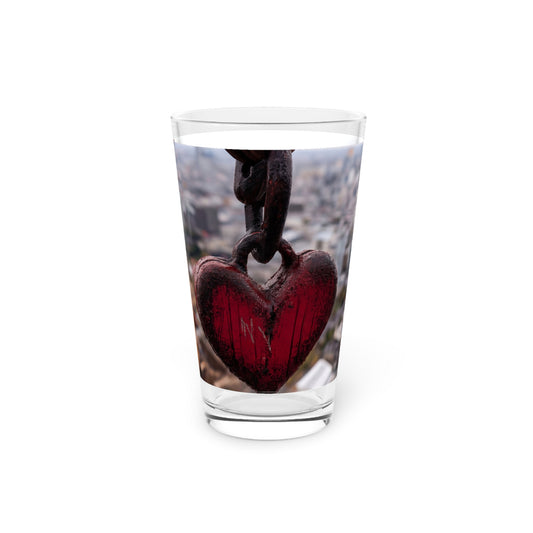 Heart of Steel Pint Glass, 16oz – Suspended in Urban Skyline