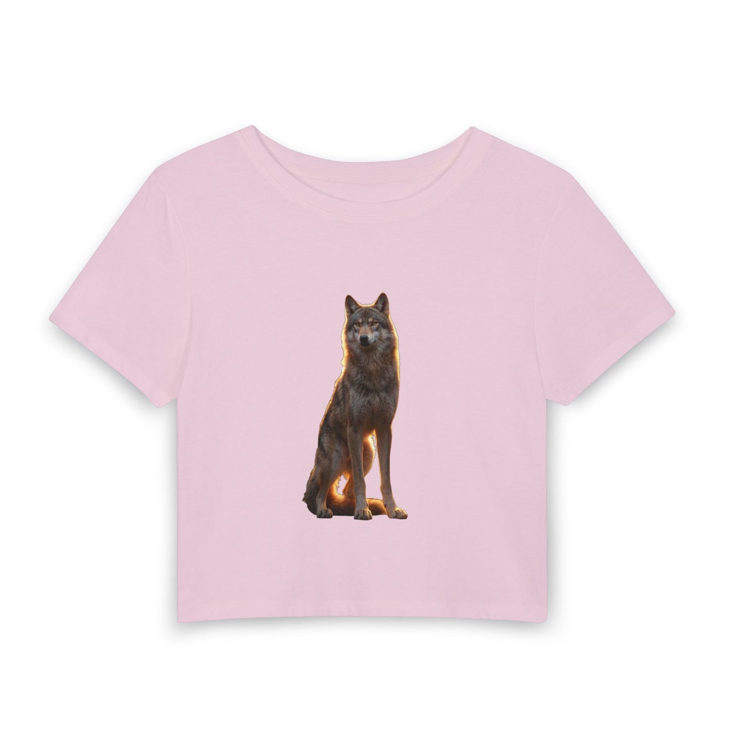 Golden Hour Wolf Women's Baby Tee – Amber Light Sentinel Silhouette