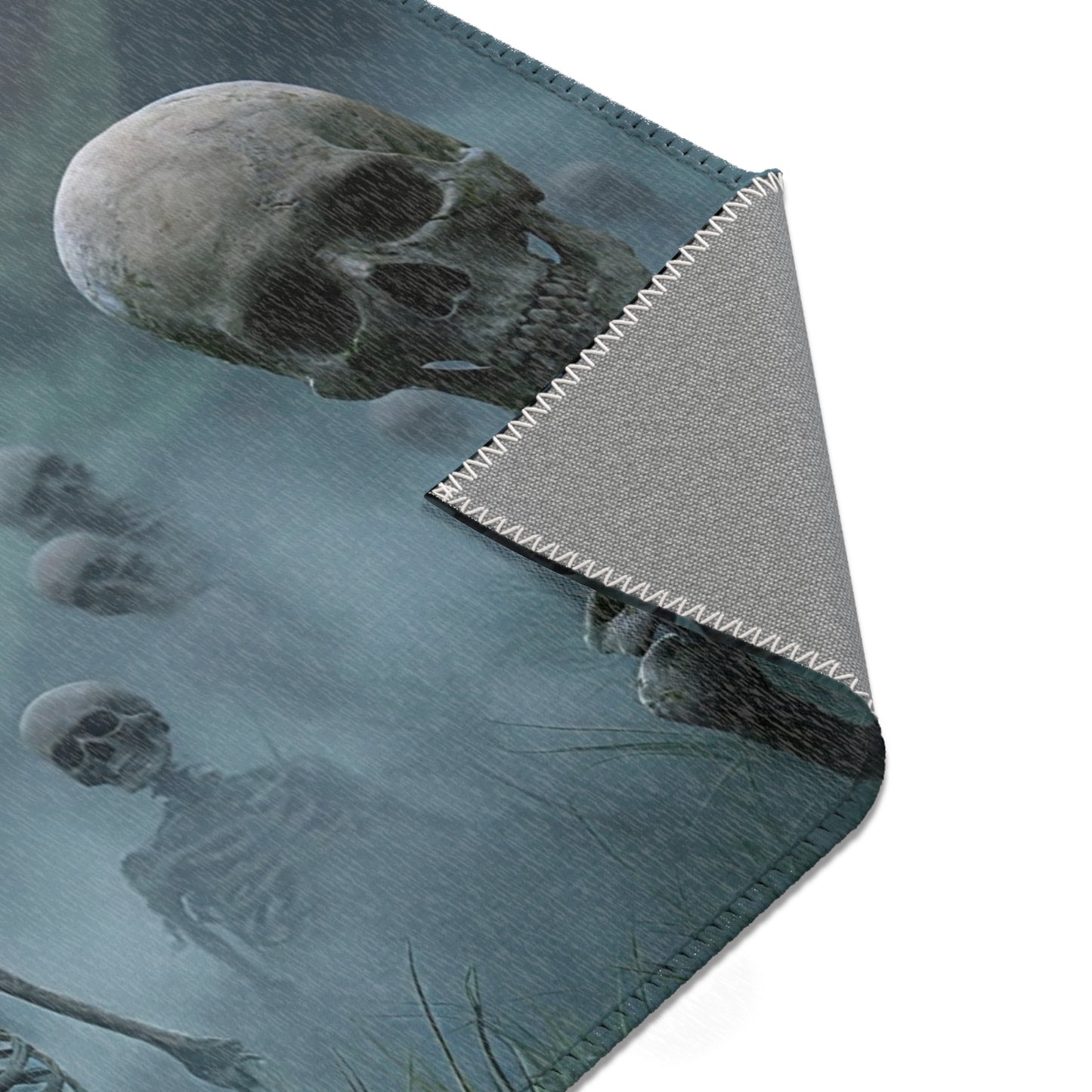 Bonekeeper’s Whisper Area Rug – Misty Graveyard Sentinel