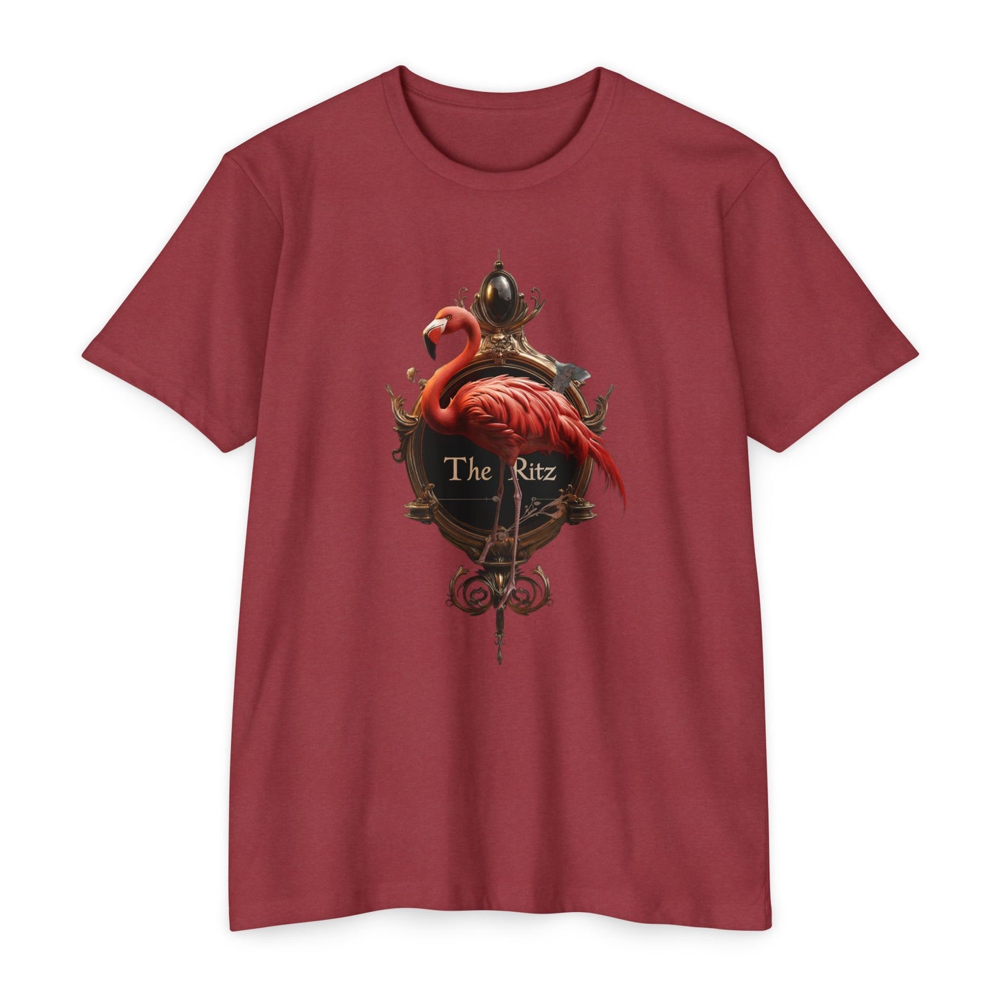 The Ritz Flamingo Ornate Clock T-shirt – Gilded Timepiece and Pink Bird Design