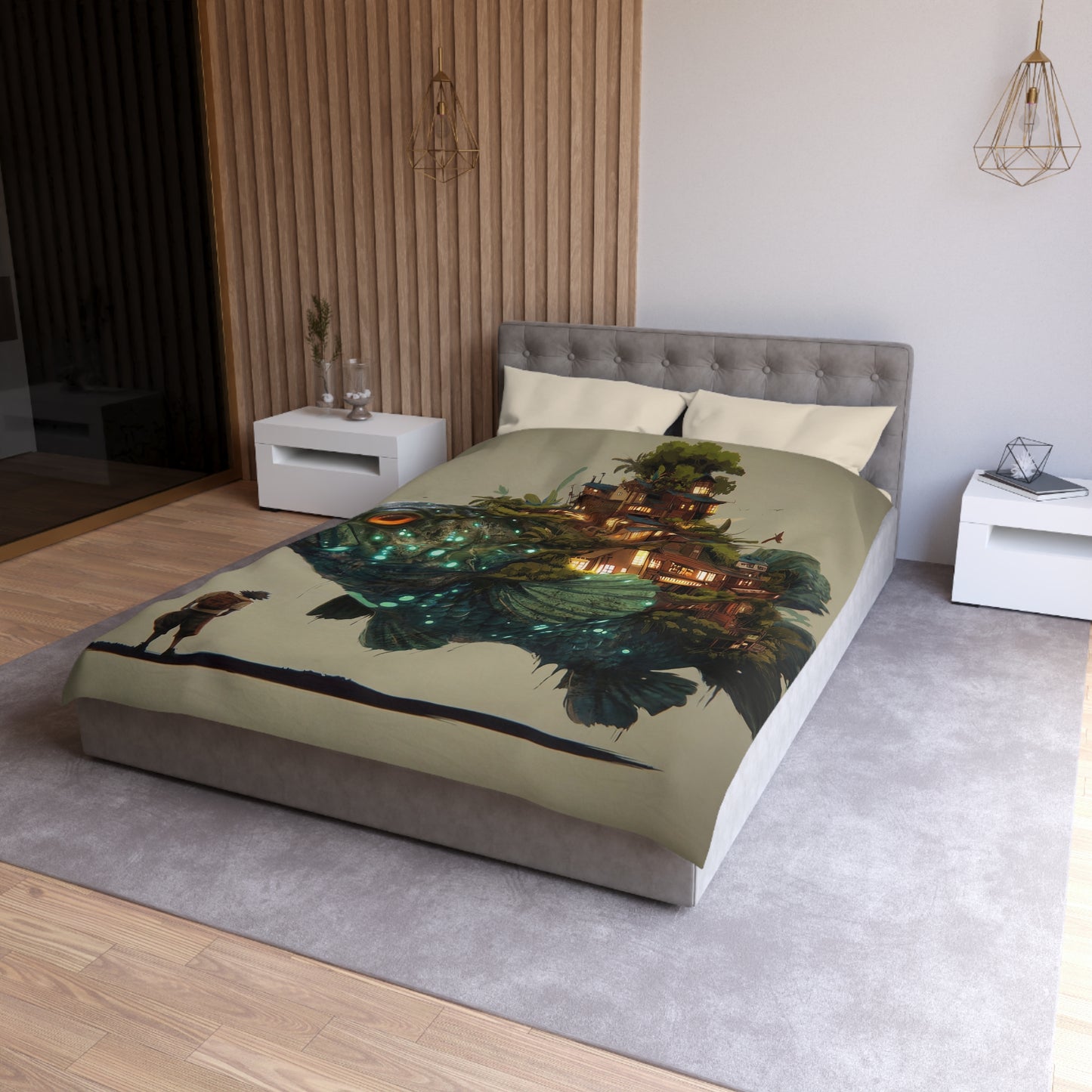 Gigantic Bioluminescent Fish Duvet Cover – Floating Village Dreamscape