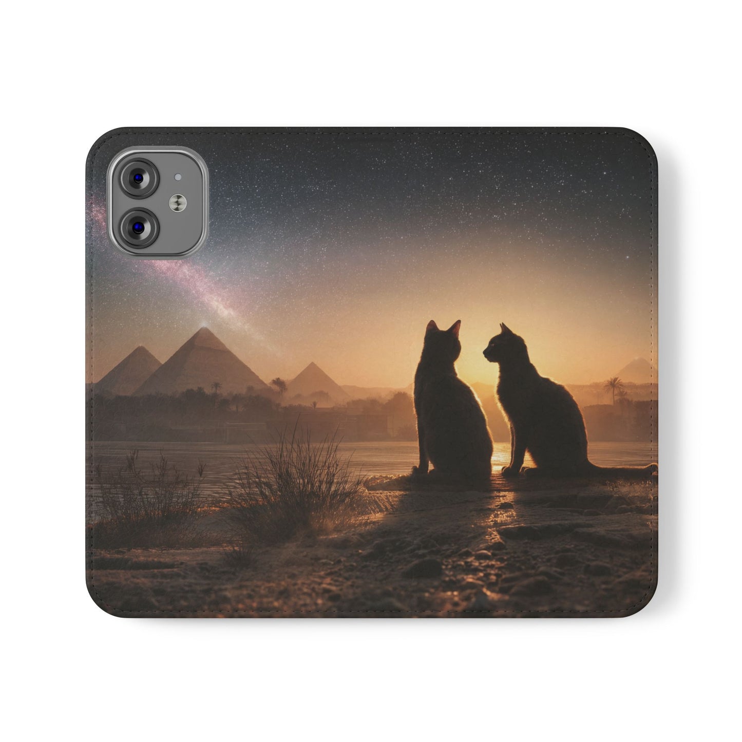 Pharaoh Cats Flip Cases – Starry Nile Guardians on the Bank
