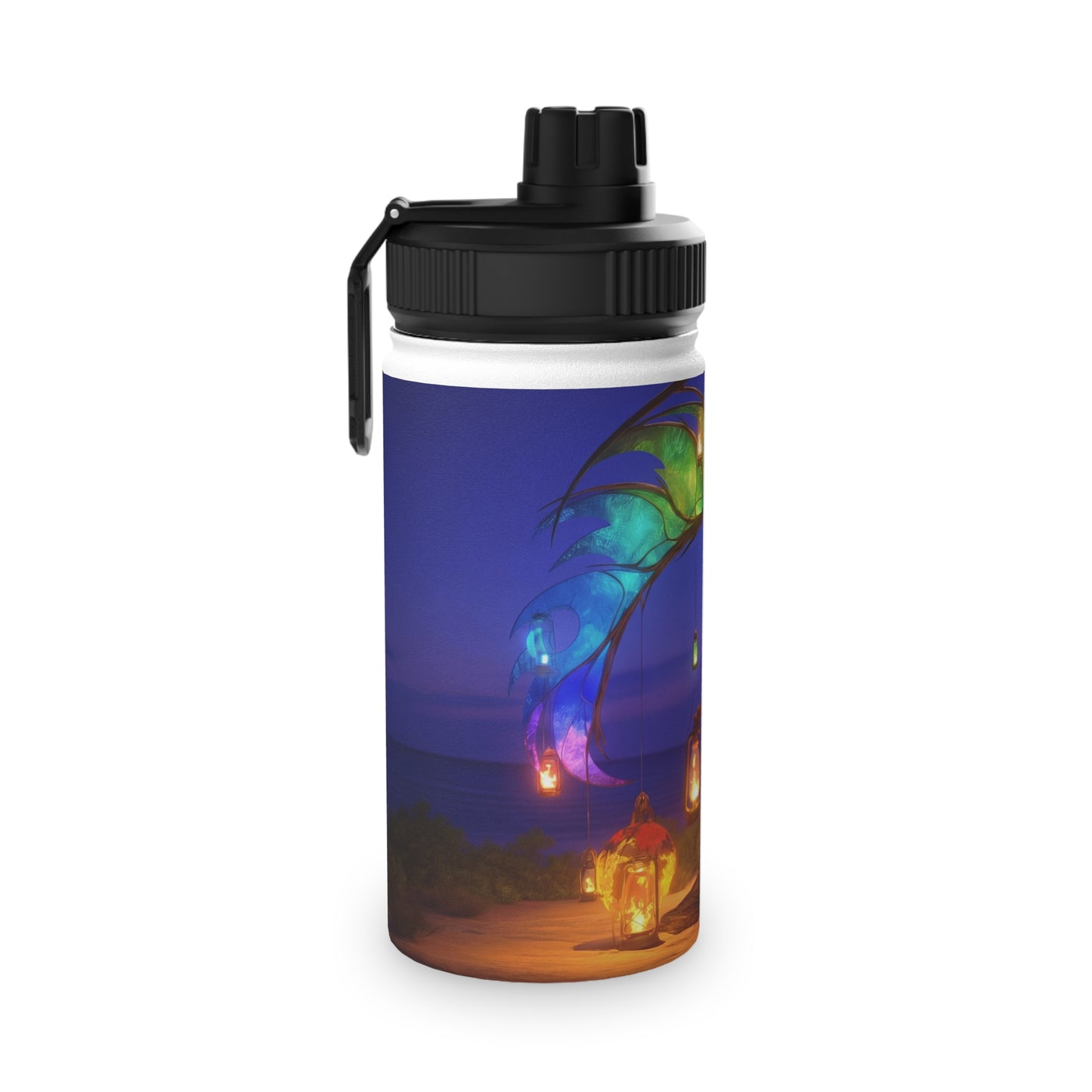 Luminous Phoenix Arch Water Bottle – Twilight Sanctuary with Hanging Lanterns