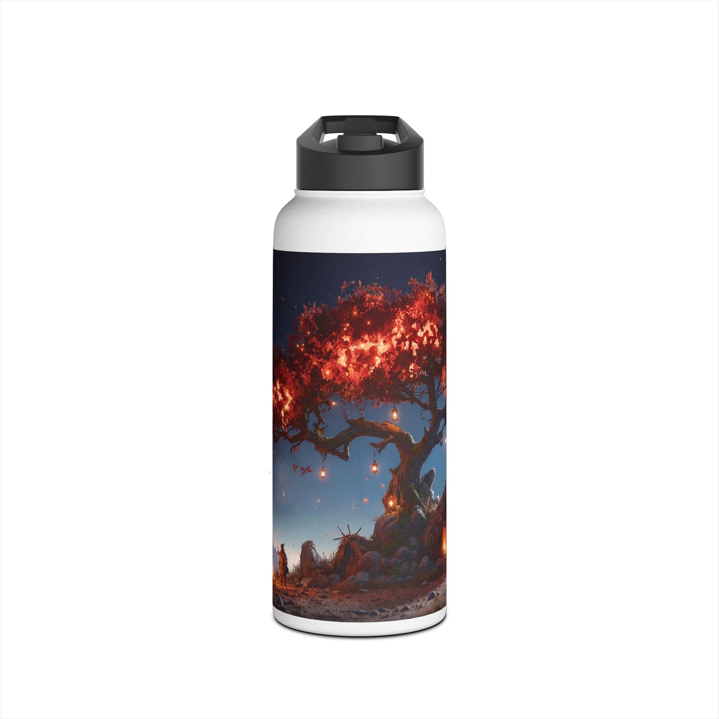 Whispering Ember Tree Water Bottle – Moonlit Campfire Sanctuary