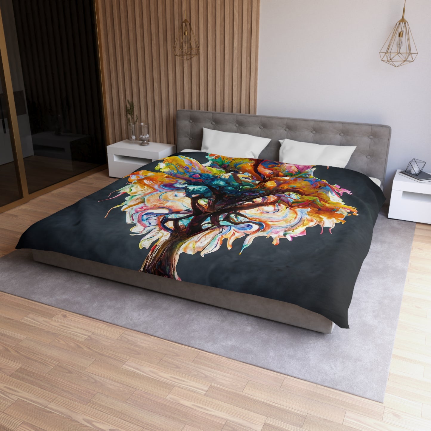 Chromatic Soul Tree Microfiber Duvet Cover – Where Color Blooms Like Light