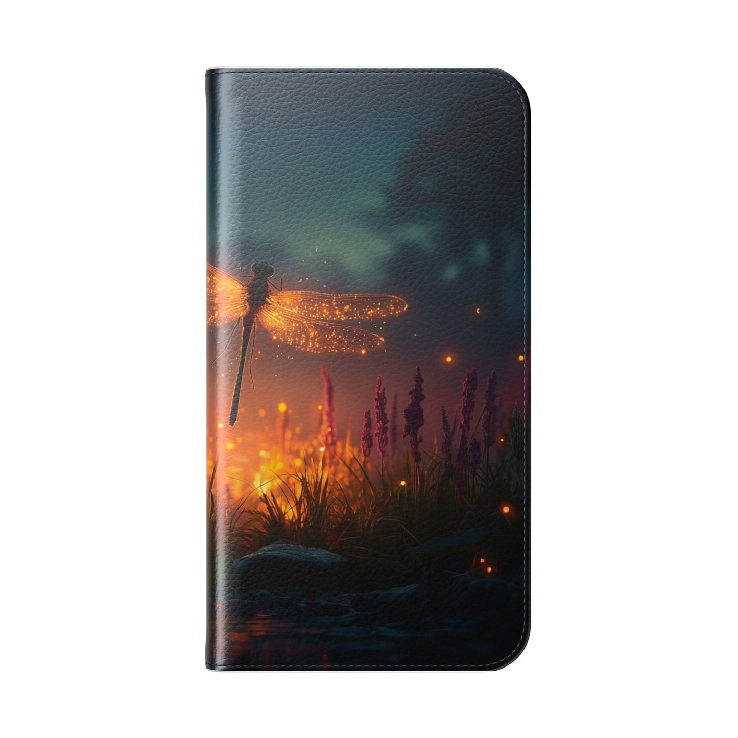 Bioluminescent Dragonfly Flip Cases – Glowing Amber Wings Over Twilight Marsh