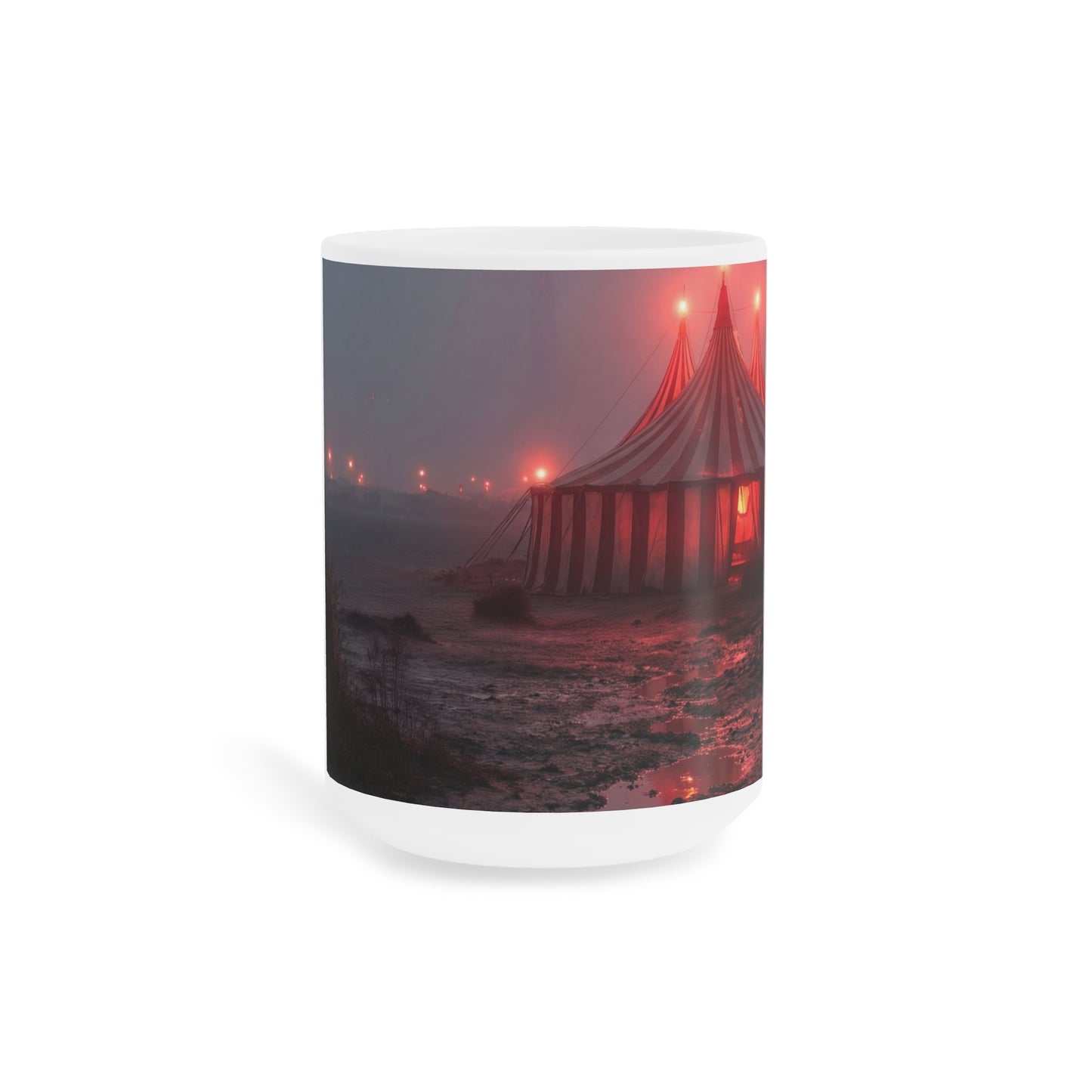 Crimson Circus Tent Ceramic Mugs (11oz\15oz\20oz) – Fogbound Wonder at Dusk