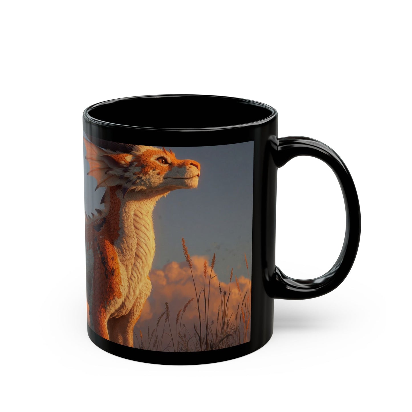 Sunset Sentinel Dragon Mug – Warm Ember Glow on a Quiet Meadow