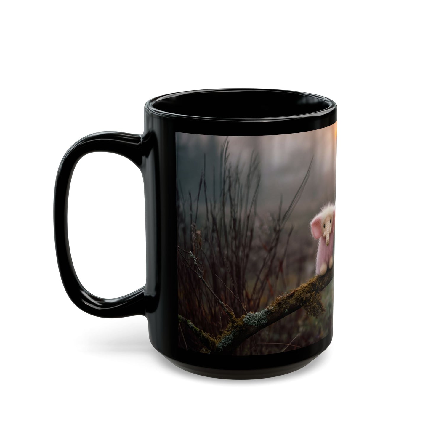 Three Pink and Mint Elephants Black Mug – Twilight Forest Friends
