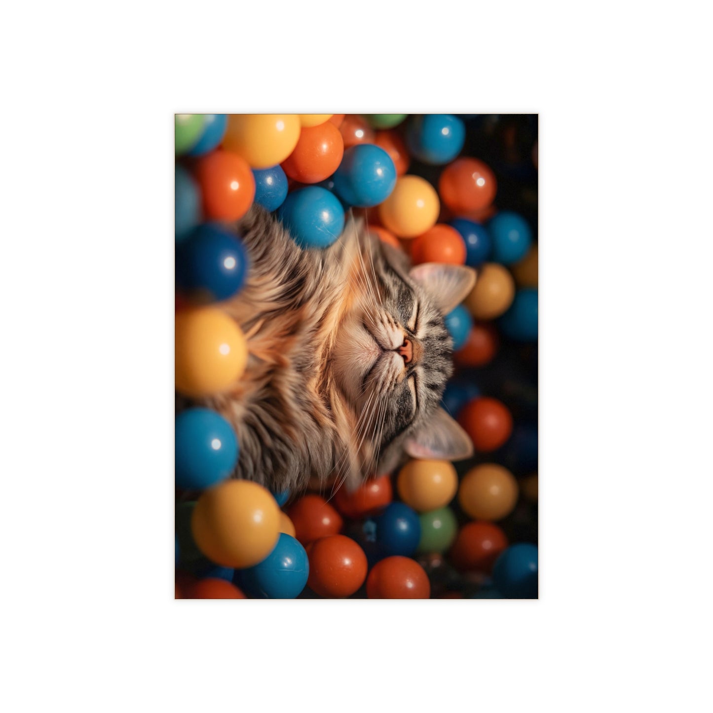 Content Cat in Ball Pit Ceramic Photo Tile – Whiskered Bliss in a Rainbow Nest