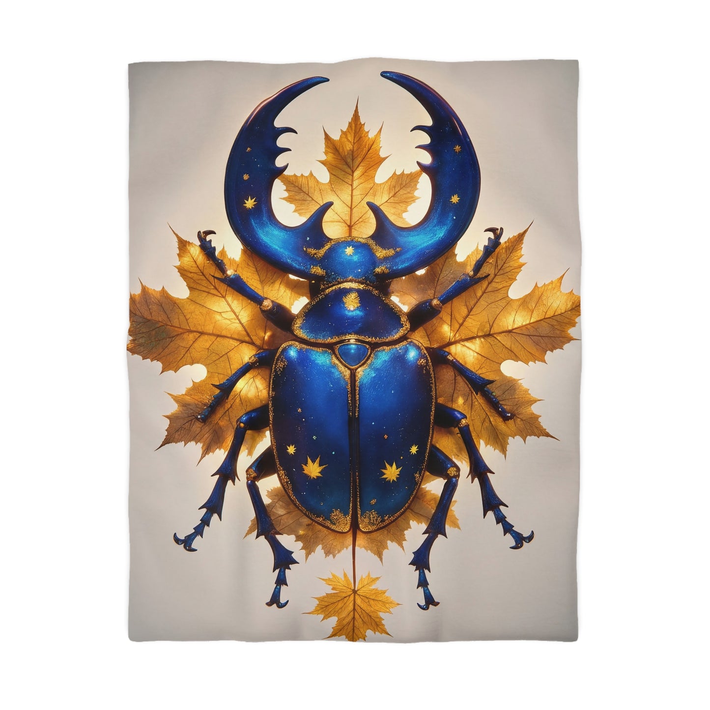 Celestial Beetle Microfiber Duvet Cover – Night Sky Guardian on Maple Leaves