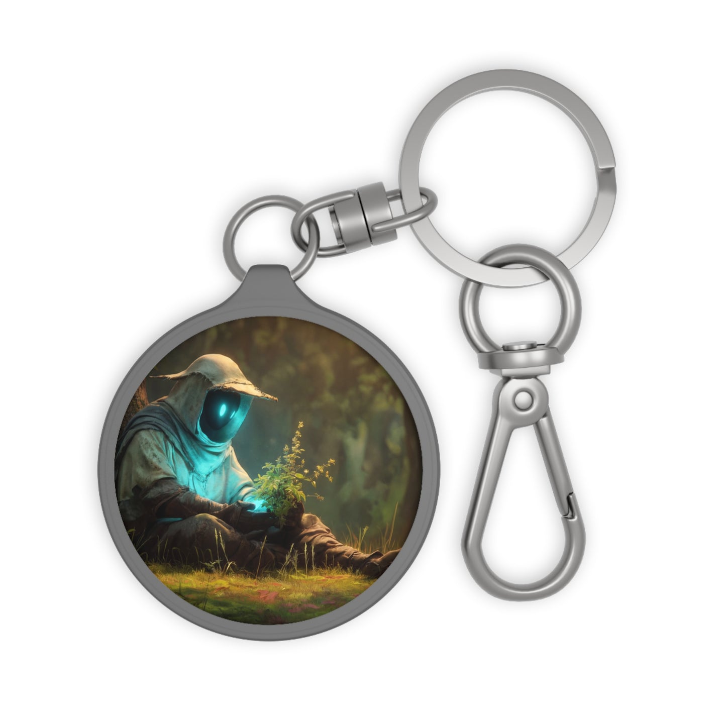 Forest Sentinel Keyring Tag – Azure Glow Amidst Ancient Canopy