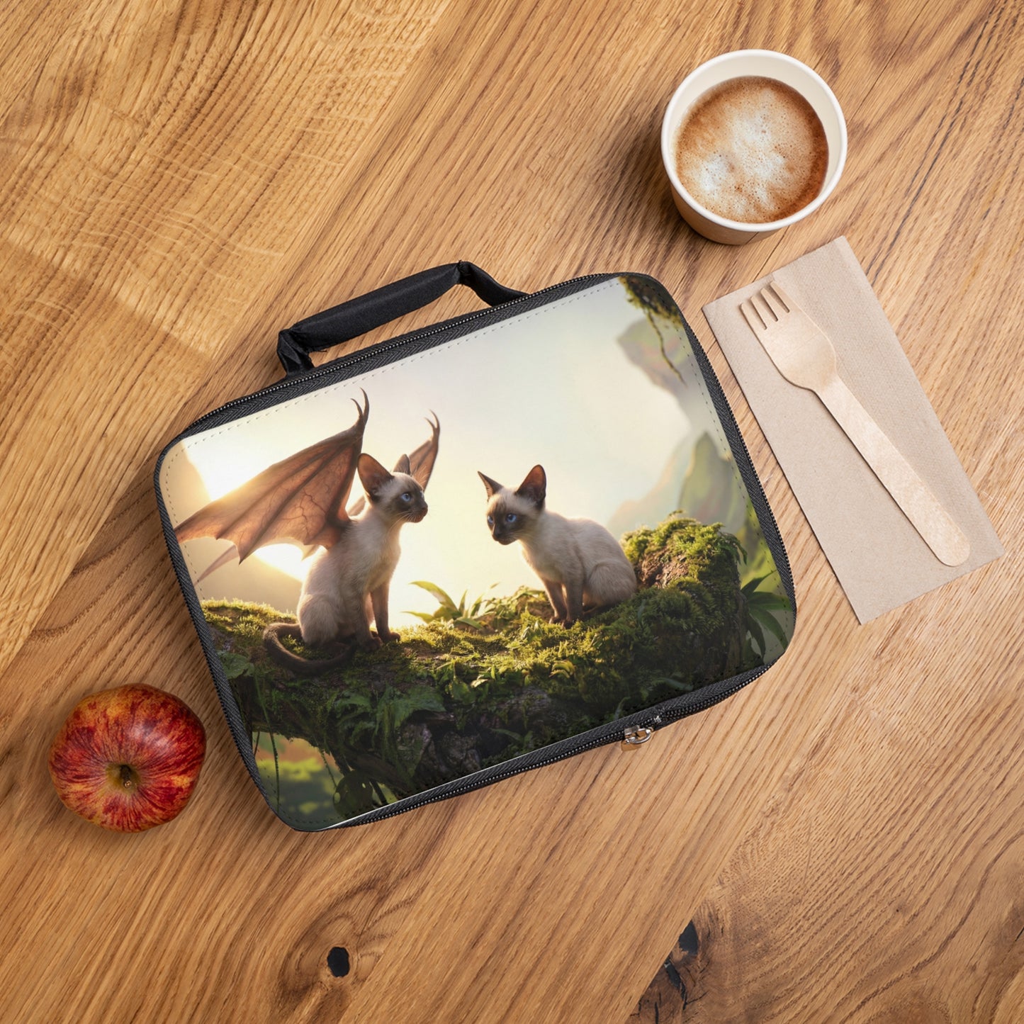 Winged Siamese Kittens Lunch Bag – Sunlit Canopy Whispers