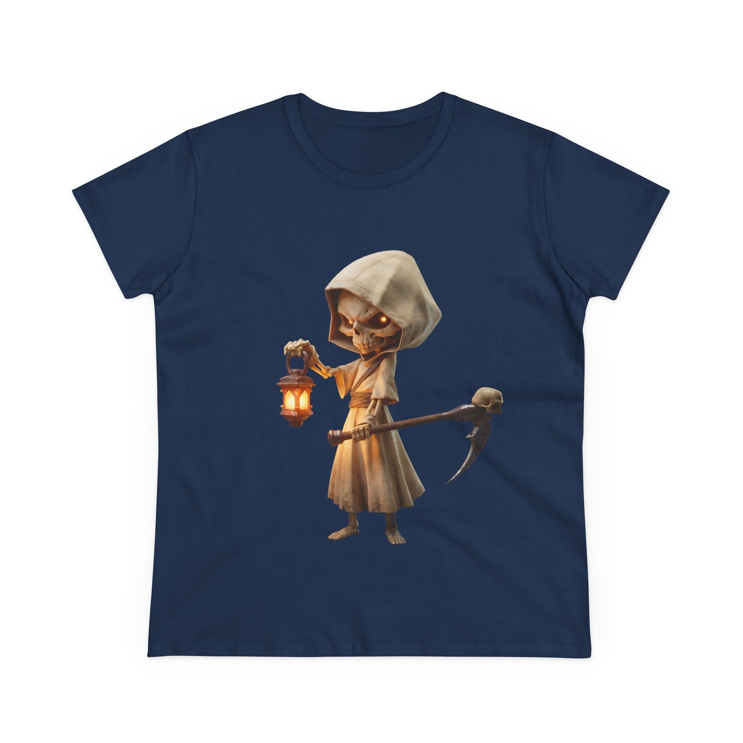 Lantern-Bearing Guardian Women's Midweight Cotton Tee – Hollowed Bone Sentinel