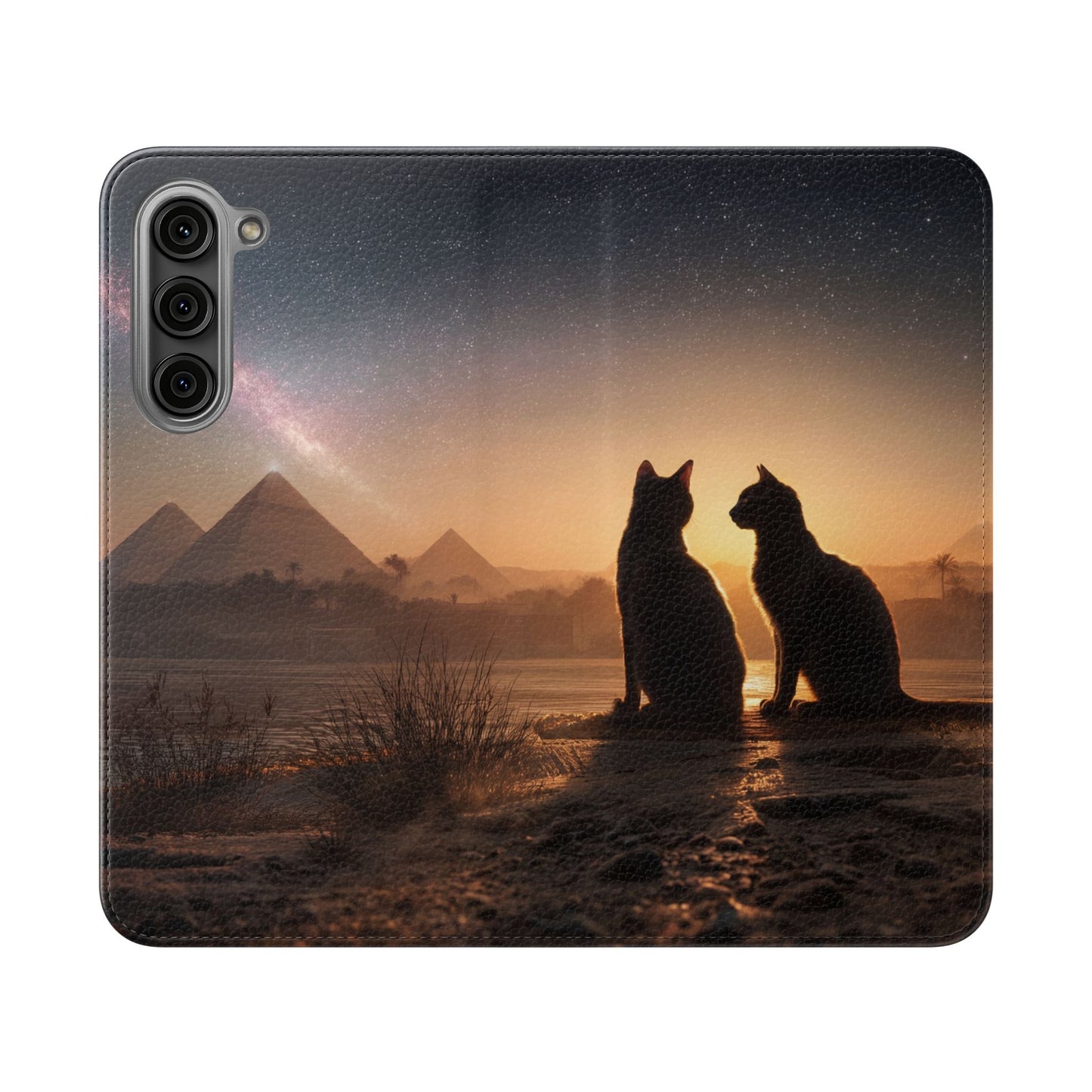 Pharaoh Cats Flip Cases – Starry Nile Guardians on the Bank
