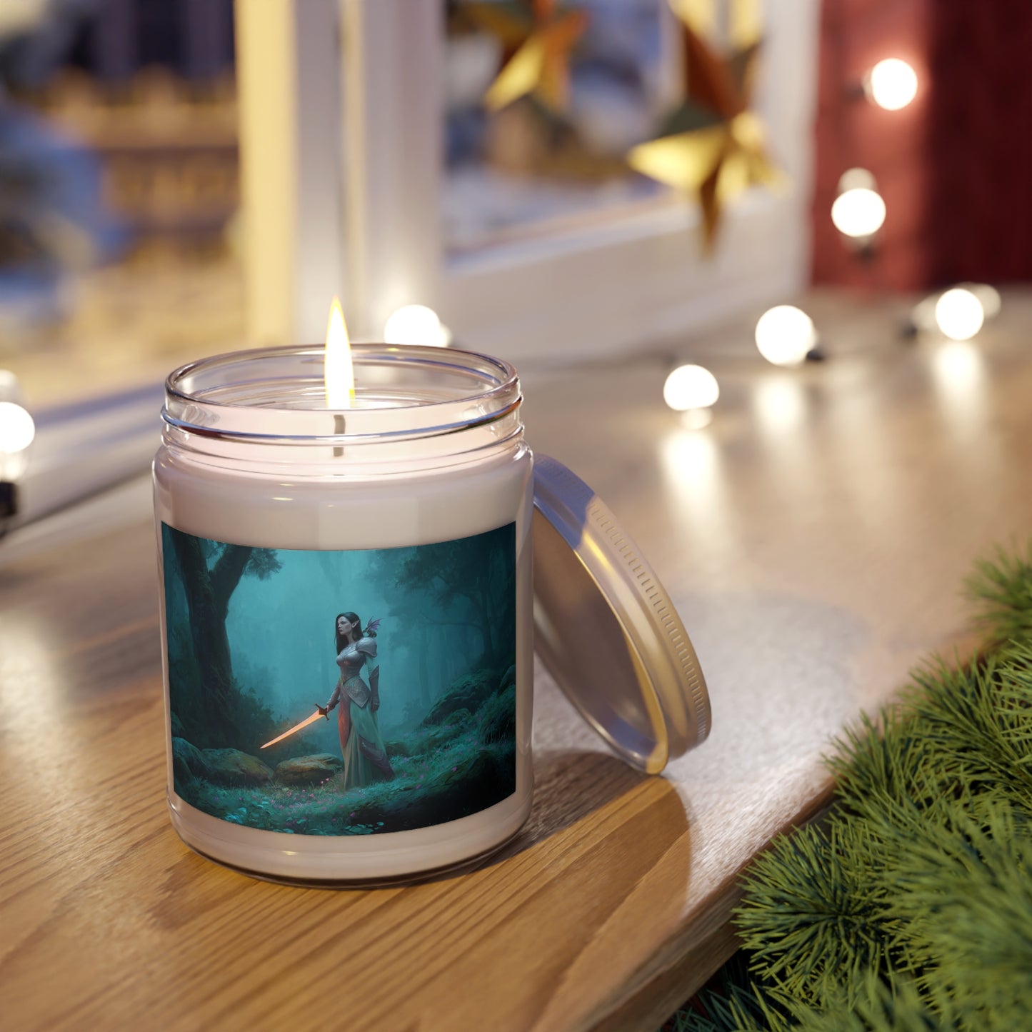 Elven Guardian Scented Soy Candles with White Lid, 9oz – Moonlit Swordlit Grove
