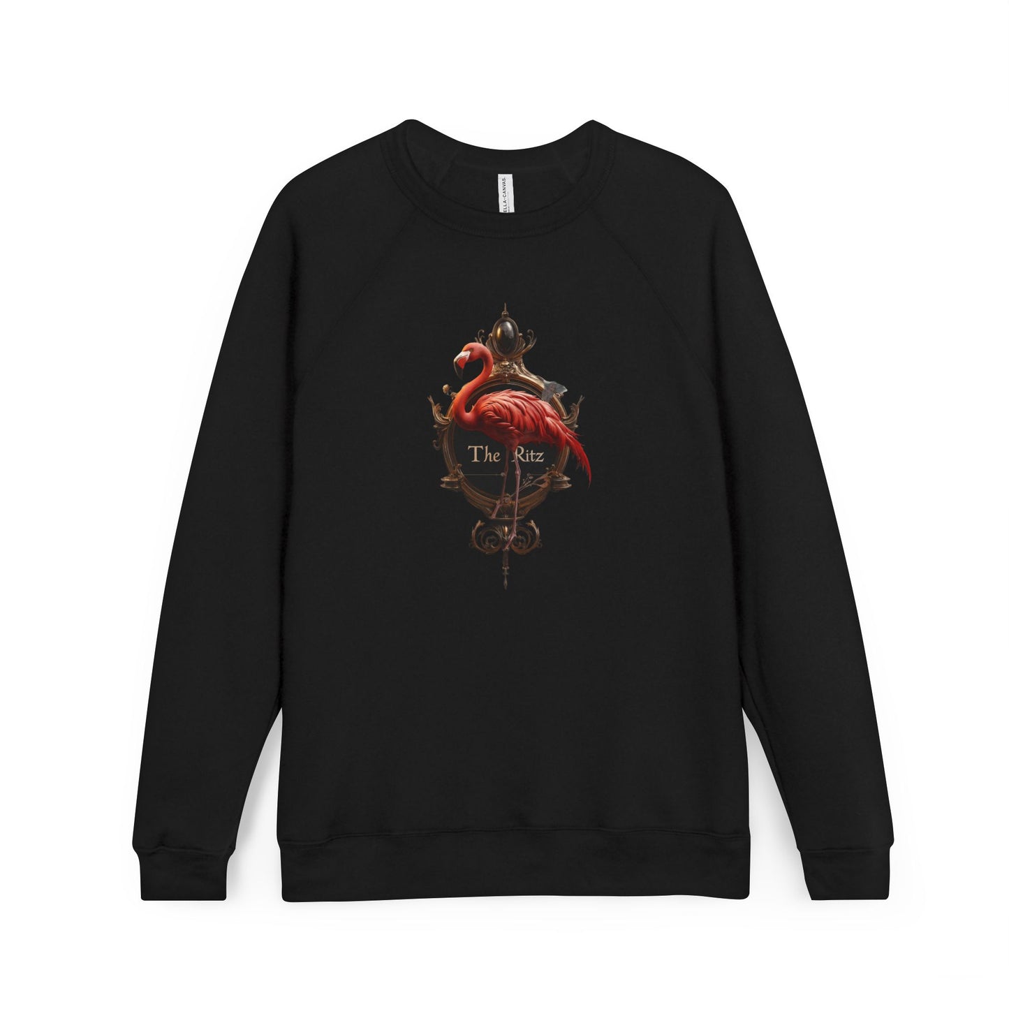 The Ritz Flamingo Raglan Sweatshirt – Opulent Gold Frame & Crimson Bird Art