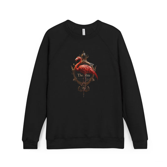 The Ritz Flamingo Raglan Sweatshirt – Opulent Gold Frame & Crimson Bird Art