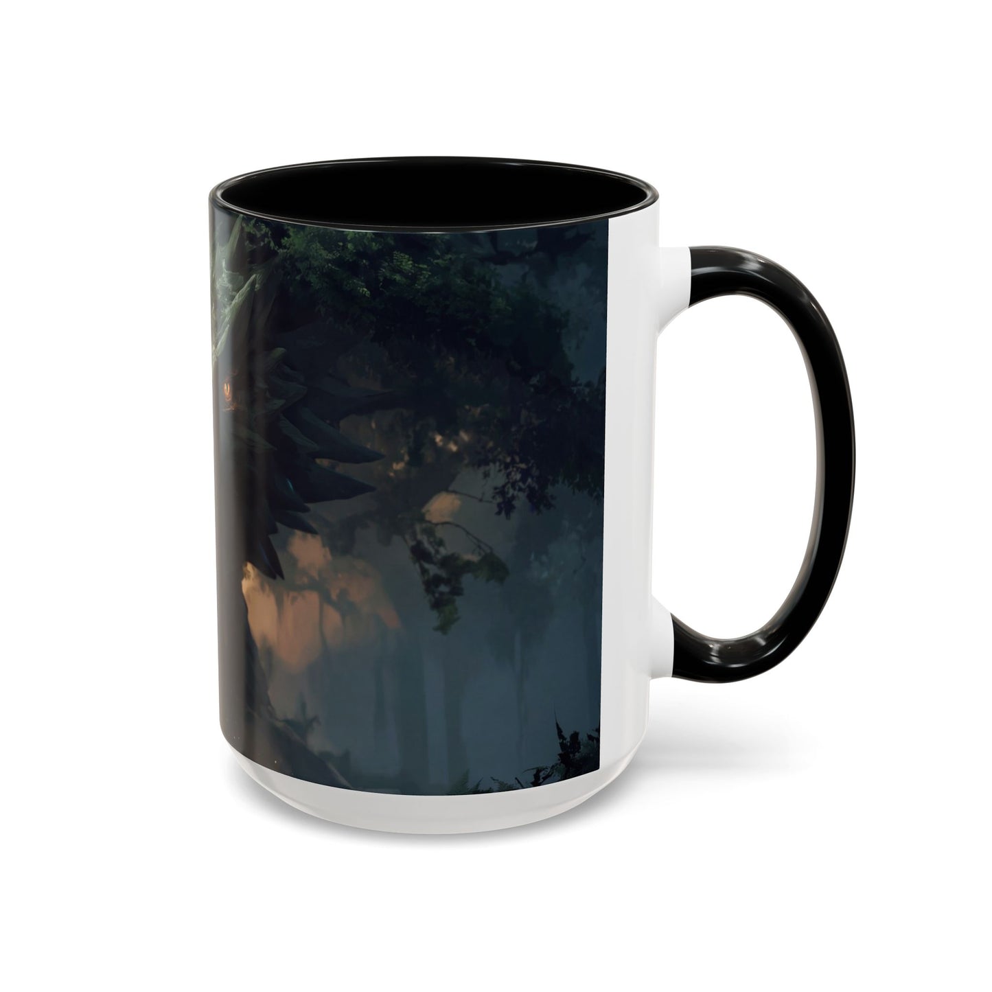 Ancient Dragon Sentinel Accent Coffee Mug (11, 15oz) – Forest Guardian at Dawn