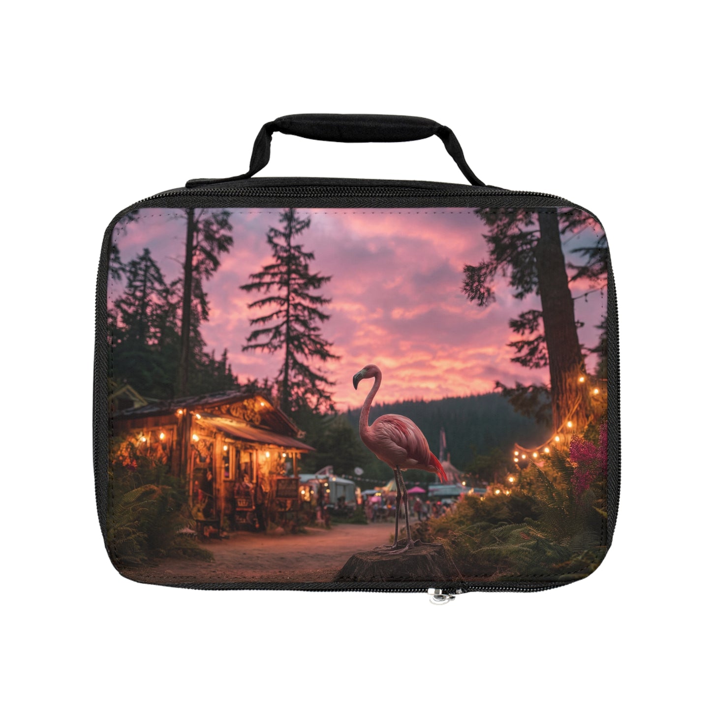 Forest Flamingo Lunch Bag – Sunset Serenity in the Pines